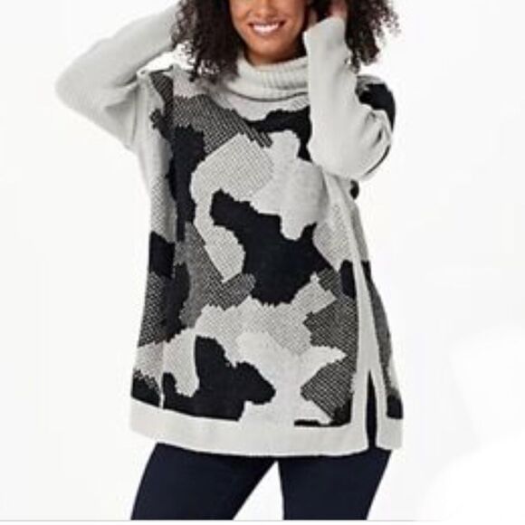 Denim & Co. Jacquard Cowl Neck Poncho - Picture 1 of 5
